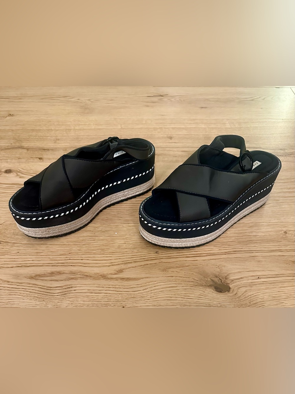 Zara Trafaluc Black Platform Espadrille Sandals size 38
